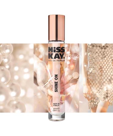Miss Kay Shine On Eau de Parfum 25ml - Floral Chic & Warm Asian Glow - Notes of Gardenia White Peach & Pear - Made in Italy 100% Vegan Cruelty Free & Paraben Free - Buy Online on GoSupps.com