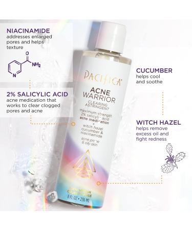 Pacifica Beauty Acne Warrior Clearing Astringent - Salicylic Acid, Niacinamide, Witch Hazel, Cucumber, Face Toner for Oily/Acne Prone Skin - Paraben & Sulfate Free, Vegan & Cruelty-Free - Buy Online on GoSupps.com