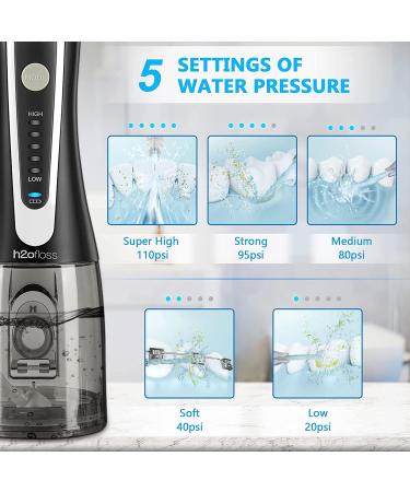 Water Dental Flosser - H2ofloss Cordless Oral Irrigator for Braces & Travel, Waterproof with 6 Nozzles - Black - Buy Online on GoSupps.com