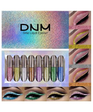 8 Colors Liquid Glitter Eyeliner Sets delineadores de colores para ojos DNM Silver Gold Blue Green Metallic Sparkly Colorful Glitter Gel Liquid Eyeliner Pen Pack Glitter Liquid Liner Glitters for Eyes 8 Count (Pack of 1)...