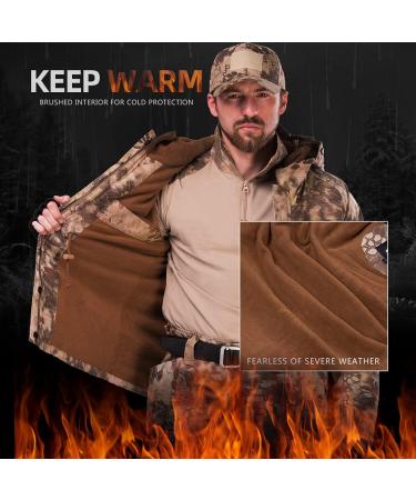 HANWILD Men's Tactical Military Jacket - Fleece Lined Winter Coat with Hood for Outdoor Hiking - Cp Camouflage, Large - Buy Online on GoSupps.com