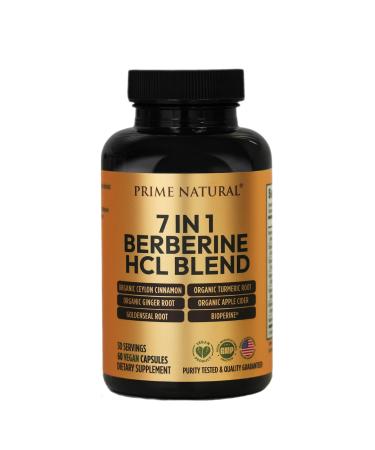 PRIME NATURAL Berberine HCl 600mg Organic Ceylon Cinnamon 400mg Organic Turmeric 200mg Organic Ginger 130mg Organic Apple Cider Vinegar 65mg Goldenseal Root 6.5mg Bioperine 3mg | 60 Capsules
