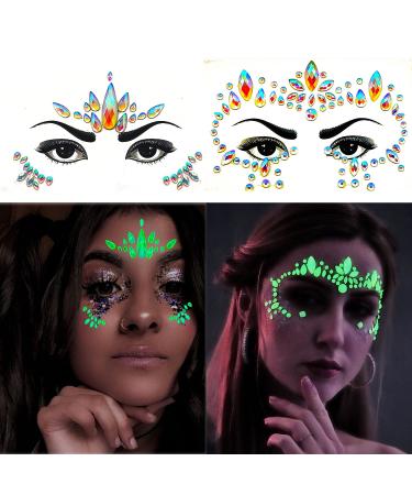 Meredmore Noctilucent Glow in the Dark Face Gems - 8 Sets Rave Body Stickers for Women | Luminous UV Blacklight Tattoos & Mermaid Accessories - Perfect for Halloween & Festivals - Pattern 5 - Buy Online on GoSupps.com