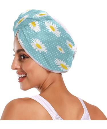 Buy Daisy Flower Dry Hair Cap - 2 Piece Quick Drying Towel Set with Button Headband | Super Absorbent & Comfortable | International Shipping - Buy Online on GoSupps.com