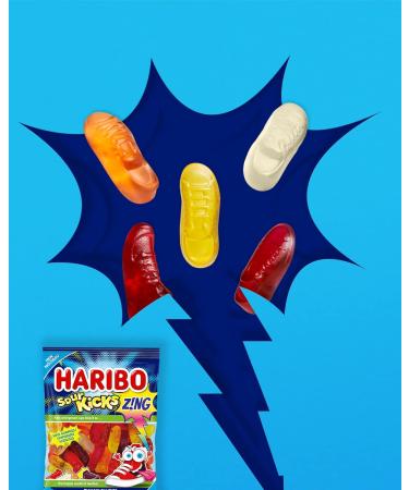 Haribo Z!NG Sour Kicks Gummy Candy 5 Sour Fruity Flavours No Artificial Colours - Pack of 12 Box (175g) Zing Sour 175g (Pack of 12) - Buy Online on GoSupps.com