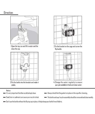 Vannon Top Fill Small Animal Water Bottle 30oz - No Drip BPA Free Dispenser for Rabbits, Guinea Pigs, Ferrets, Chinchillas, Squirrels, Hedgehogs - Grey - Buy Online on GoSupps.com