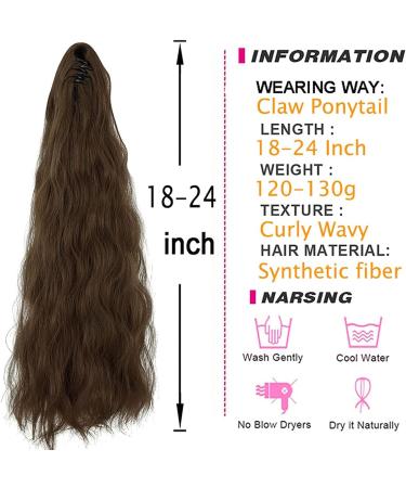 ZAIQUN Ponytail Extension Claw 18" 24" Curly Wavy Straight Clip in Hairpiece One Piece A Jaw Long Pony Tails for Women(24Inch Light Chestnut Brown) 24 Inch Light Chestnut Brown - Buy Online on GoSupps.com