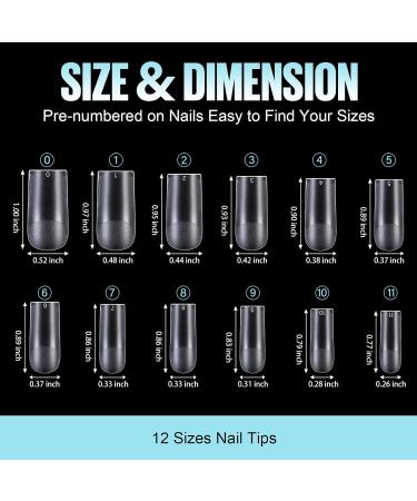 Tomicca Square Nail Tips - 240 Pre-Shaped Half-Matt Medium Nail Tips for DIY Nail Art | 12 Sizes of Gel Nail Extensions - Buy Online on GoSupps.com