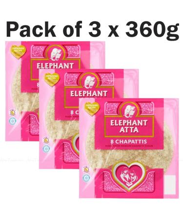 Elephant Atta Made from Medium Chapatti Flour 3x8 Pcs Halal Bread Pack of 3x360g - Buy Online on GoSupps.com