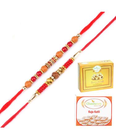Ghasitaram Gifts Rakhi for Brother Rakhis Online - Set of 2- Nbh-226 and 6945 Rakhi Thread with 200 GMS of Kaju katli and 200 GMS of Soan Papdi