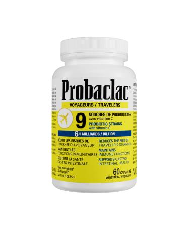 Probaclac Natural Travelers Probiotics Reducing Risk of Diarrhea Contains Vitamin C Immune Support Gluten Free Travel Size Vacation Cruise and Airplane Travel Essentials Vegan 60 Capsules