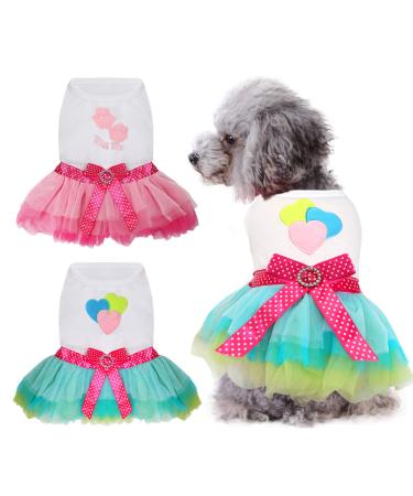 HYLYUN Small Dog Dress 2 Packs - Cute Tutu Princess Dress Heart & Lip Printed Puppy Dresses for Girl Small Dogs in Summer M M(Chest: 13.4")