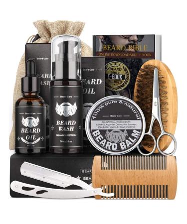 Beard care set includes shampoo washing men's beard brush wooden beard comb beard oil mustache scissors hair trimmer cordless
