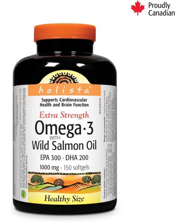 Holista Omega-3 Fish Oil 1 000 mg Extra Strength with Wild Salmon Oil 150 Softgels Supports Heart Brain and Joint Health - Buy Online on GoSupps.com