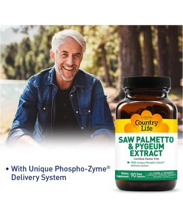 Country Life Saw Palmetto & Pygeum Extract 90 Vegan Capsules - Certified Gluten Free & Vegan - 90 Count Pack | Certified Quality - Buy Online on GoSupps.com