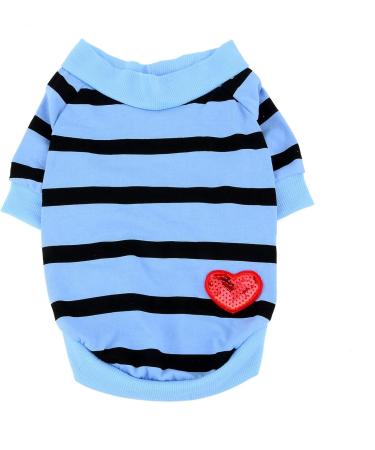 Zweitea Dog Shirts for Small Dogs - Summer Striped T-Shirt Soft Cotton Puppy Clothes with Love Heart Design Blue L - Ideal Chihuahua Pullover - Buy Online on GoSupps.com