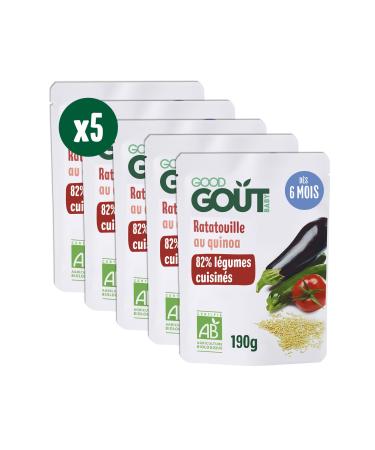 GOOD GO T - Ratatouille Au Quinoa - Cooked Vegetables - Cooking Dish For Baby - From 6 Months - Smooth Pur e - Made in France - Micro-Wavy Bags - 5x190g