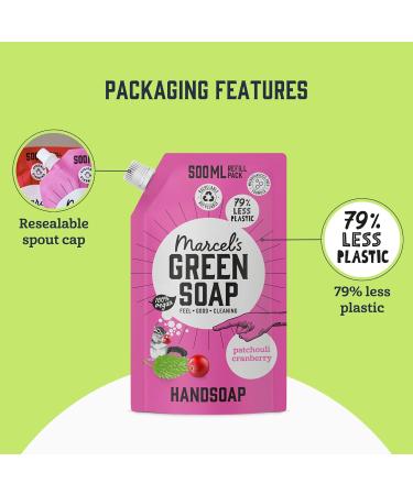 Marcel's Green SOAP Hand Soap Refill Pack - Patchouli & Cranberry - Eco-Friendly Vegan Liquid Soap - 500ml (6 Pack) - Buy Online on GoSupps.com