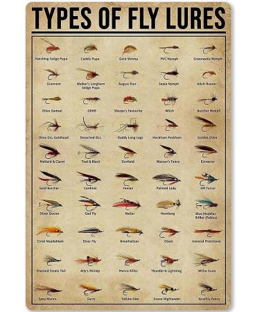 JIUFOTK Types Of Fly Lures Posters Metal Signs Fishing Knowledge Popular Science Guide Room Club Farm Wall Decor 8x12 Inches 8*12 Incn Types Of Fly Lures - Buy Online on GoSupps.com