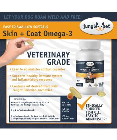 Jungle Pet Omega 3 Fish Oil Softgels for Dogs - 60 ct Medium & Large Dogs - Skin & Joint Support - Buy Online on GoSupps.com