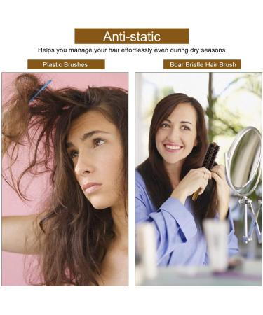 Round Boar Bristle Wooden Hair Brush - Anti Static Hairbrush for Women - Ideal for Styling, Drying, and Curling - Buy Online on GoSupps.com