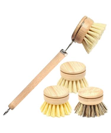 CZAYEFNH Dish Brush 3 Replacement Heads Natural Washing Up Brushes Heads Soft Sisal Bristle Dish Scrubber Palm Brush for Kitchen Cleaning Pots Pans