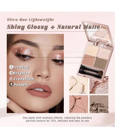 4 Colors Nude Eyeshadow Palette - Matte & Glitter Neutral Eyeshadow for Travel | High Pigment Blendable Coffee Beige Peach Pink Shades | Includes 2 Built-in Brushes - Buy Online on GoSupps.com