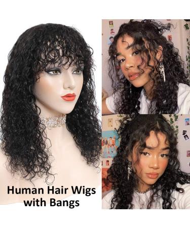 CYNOSURE 16 Inch Water Wave Wig with Bangs | 150% Density Glueless Human Hair for Black Women | Natural Black Non-Lace Front Wig | Pack of 1 - Buy Online on GoSupps.com