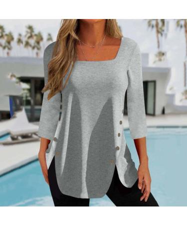 tsaChick Women's Side Button Sweatshirt Long Sleeve Square Neck Top - Black Hoodie S-XXL Gray XL - Buy Online on GoSupps.com