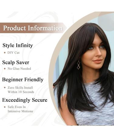 Buy Allbell Long Layers Dark Brown Wig with Curtain Bangs - Heat-Resistant Synthetic Wigs for Women | International Shipping Available - Buy Online on GoSupps.com