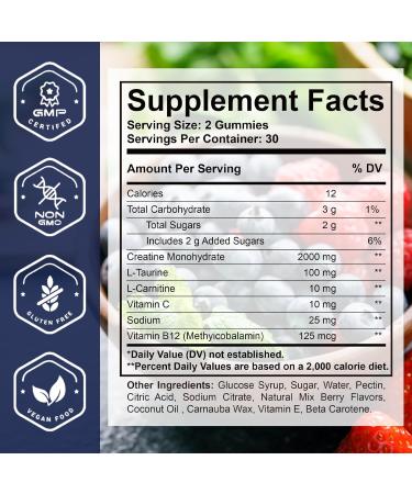 Creatine Chewable Gummies - 2000mg Monohydrate for Muscle Building Recovery & Endurance | Easy Digest Fast Absorb 60 Count - Buy Online on GoSupps.com