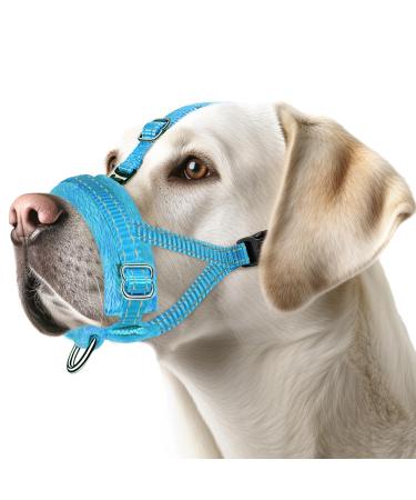 Eyin muzzle for small dogs adjustable reflective nylon muzzle for dogs with a connecting belt dogs can pant and drink prevent biting barking and chewing (blue s) s blue