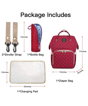 Qimiaobaby Waterproof Diaper Bag Backpack | Large Multifunctional Travel Nappy Changing Bag (Red Dot) - Buy Online on GoSupps.com