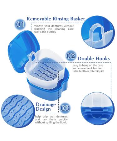 Jutieuo 8Pcs Denture Care Kit for Travel - Denture Bath Cups, Dual-Headed Toothbrushes, Portable Brush Boxes, Retainer Holder Boxes - Blue - Buy Online on GoSupps.com