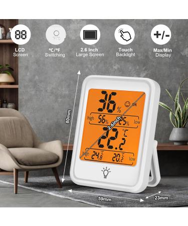 Digital Thermometer & Hygrometer - 2 Pack Mini Room Temperature & Humidity Monitor with Max/Min Display & Touchable Backlight - Buy Online on GoSupps.com