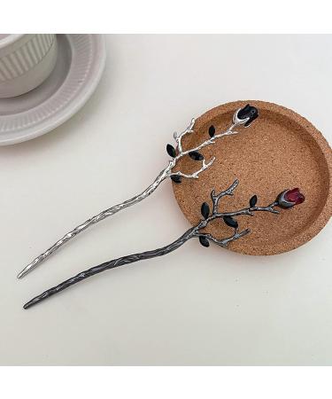 Gun Black Metal Hairpin Rose Hair Sticks for Bun - Hair Accessories for Women/Girls - Buy Online on GoSupps.com