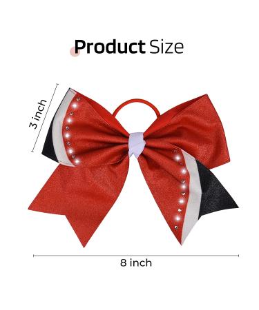 Glitter Red Cheer Bows - Set of 8 Large Shiny Rhinestone Black Hair Bows for Girls - Ideal for Cheerleaders, Softball, and Sports - Handmade Ponytail Holders - Buy Online on GoSupps.com