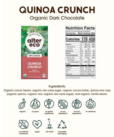Alter Eco Dark Chocolate Bars - Pure Dark Cocoa | Fair Trade Organic | Non-GMO & Gluten-Free | 2-Pack Dark Quinoa Crunch - Buy Online on GoSupps.com