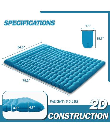 AIRELAX Double Camping Sleeping Pad with Built-In Pillow - Ultralight Inflatable Mat for 2 Persons - Lake Blue Double (75.2 x 54.3 x 3.54) - Buy Online on GoSupps.com