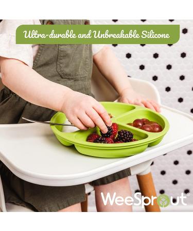 WeeSprout Suction Plates 3 Pack for Babies & Toddlers | 100% Silicone | Stay Put with Suction | Divided Design | Microwave/Dishwasher Safe | Matte Dark Grey/Blue/Green | with Lids - Buy Online on GoSupps.com