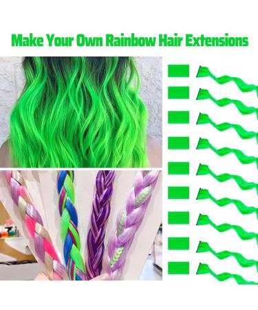 Green Clip-In Hair Extensions for Girls - 17 Inch Colorful Curly Wavy Hair Accessories - 12 PCS Highlight for Parties & Kids - Buy Online on GoSupps.com