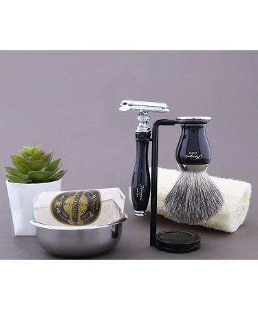 Haryali London Black 5-Part Shaving Set | Double Edge Razor Brush Soap & Bowl | Premium International Shipping - Buy Online on GoSupps.com