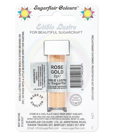 Sugarflair Rose Gold Edible Lustre Dust Add a Lustrous Shine to Cakes or Decorations. Brush On or Add Rejuvenator to Create Eye-Catching Edible Paint Gives Shine to Your Bakes - 2g