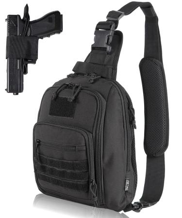 DBTAC Tactical Sling Bag Compact Chest Pack Small Full Size Concealed Carry Shoulder Bag for Range Travel Outdoor Sports Black