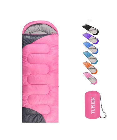 tuphen- Sleeping Bags for Adults Kids Boys Girls Backpacking Hiking Camping Cotton Liner, Cold Warm Weather 4 Seasons Winter, Fall, Spring, Summer, Indoor Outdoor Use, Lightweight & Waterproof Single 86.6" x 29.5" Pink Grey