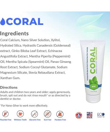 Coral White Nano Silver Mint Toothpaste - Natural Fluoride Free Teeth Whitening - SLS Free - Coral Calcium & Nano Silver Infused - 4 Ounce (Pack of 4) - Buy Online on GoSupps.com