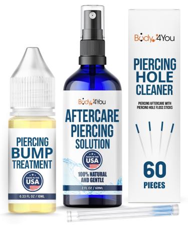 BodyJ4You Piercing Aftercare Spray Keloid Bump Removal Piercing Hole Cleaner - Earring Hole Cleaner Piercing Floss Ear Hole Cleaner - Natural Saline Wound Wash - Pierced Ears Nose Cleaning Kit
