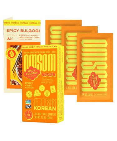 Korean Spicy Bulgogi Sauce by Omsom, All-In-One Asian Sauce Packets, Korean BBQ Marinade & Stir-Fry Sauce with Gochujang, Vegan, Gluten-Free, Non-GMO, No Preservatives, No High Fructose Corn Syrup, 3 packets (2.4 oz per pack) Spicy Korean BBQ