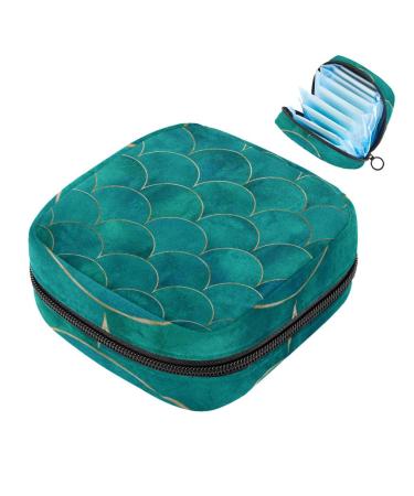 Fish scale wavemermaid turquoise women binding storage bag menstrual bag portable menstrual cup pocket with zipper for teenagers girls women women