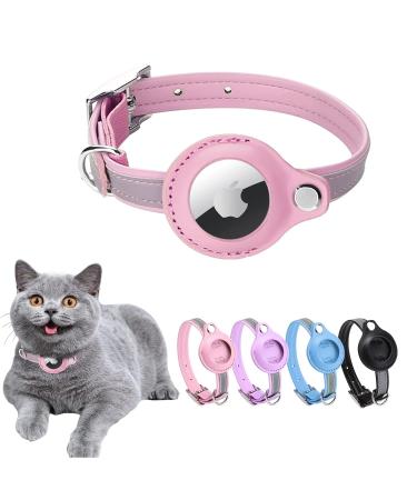Airtag cat neck band leather Airtag collar cat reflective adjustable GPS cat neck band Airtag case for tracking cat anti-lost airtail cat for large/medium-sized/small cat (XS pink XS (19-26cm) pink - Buy Online on GoSupps.com